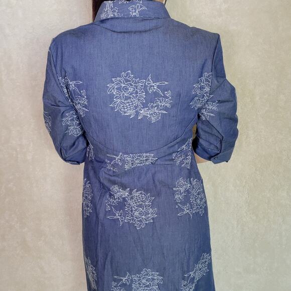 Nina Leonard Blue Floral Collared Midi Dress, 8 - Picture 5 of 5